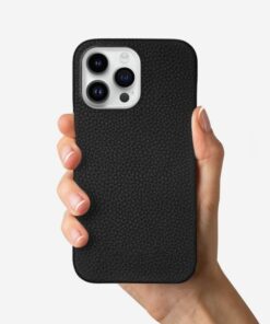 Personalized Black Leather iPhone 15 plus Case