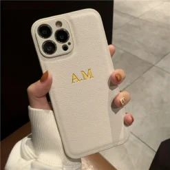 Personalised Customized Name Case For iPhone 16promax 15plus 14 13 12 11 Pro Max Initials Letters Leather DIY Cover