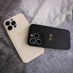 Personalized Name Case For iPhone 16 15 14 13 12 11 Pro Max Customized Initials Letters Leather DIY Engraved Cover 16 Pro Max