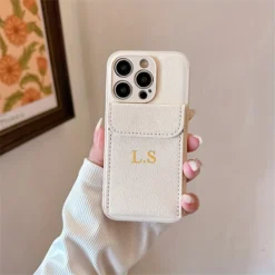 Luxury Personalis Custome Name Letter Card Bag Leather Case For 15 14 13 12 11 Pro Max 16 Plus Card Slot Holder Shockproof Cover