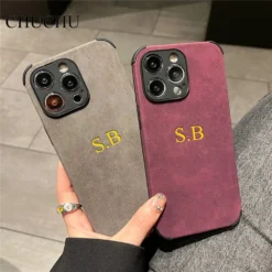 Case For iPhone 16 15 14 13 12 Pro Max Personalized Name Luxury Lamskin Matte Leather Custom Initials DIY Engraved Cover 11 Pro