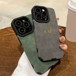 Personalized Matte Lambskin Leather Case For iPhone 16 15 14 13 12 11 Pro Max Customized Name Initials Luxury Cases 16 pro max