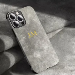 Personalized Initials Customized Name Case For iPhone 16 15 14 13 12 Pro Max Luxury suede Leather DIY Engraved Cover 11 Pro Max