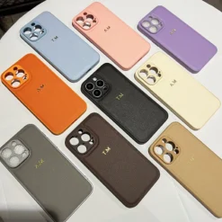 Luxury Personalised Case For iPhone 16 15 14 13 12 11 Pro Max Customized Name initials Letter Leather Cover 7 8 plus XR XS max