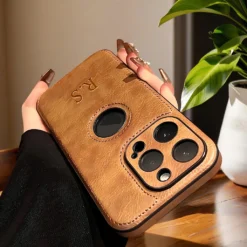 Slim Leather Custom Name Phone Case for iPhone 16 15 14 13 12 11 Pro Max XS XR X 7 8 Plus – Shockproof Soft Business Back Cover