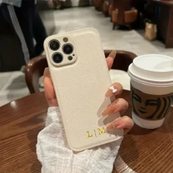 Personalized Case For iPhone 16 15 14 13 12 11 Pro Max Custom Name initials Leather Cover For iPhone 16 Pro Max Silver Letters