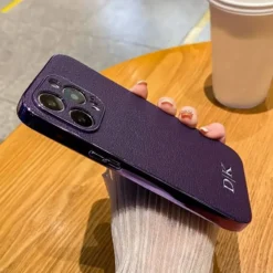 Luxury Plating Leather Personalized Name Case For iPhone 11 12 13 14 15 16 Pro Max Customized DIY Shockproof Cover 15 14 Pro Max