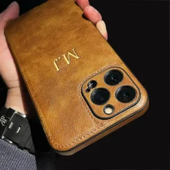 Funda de cuero clásica con nombre personalizado para iPhone 16 15 14 13 12 11 Pro Max, funda grabada DIY con iniciales personali