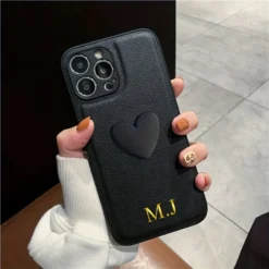Luxury Leather Korea Love Heart DIY Case For iPhone 16 15 14 13 12 11 Pro Max Personalized Custom Initials Name Cover xsmax 7 8p