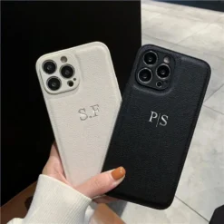 Personalised Initials Name Letters Leather Case For iPhone 12 13 11 14 15 16 Pro Max XS Max XR 7 8 Plus Shockproof Custom Cover