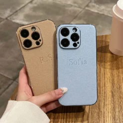 Personalized Custom Initials Name Case For iPhone 16 15 14 13 12 11 Pro Max Luxury Leather Plating DIY Engraved Cover 15 16 plus
